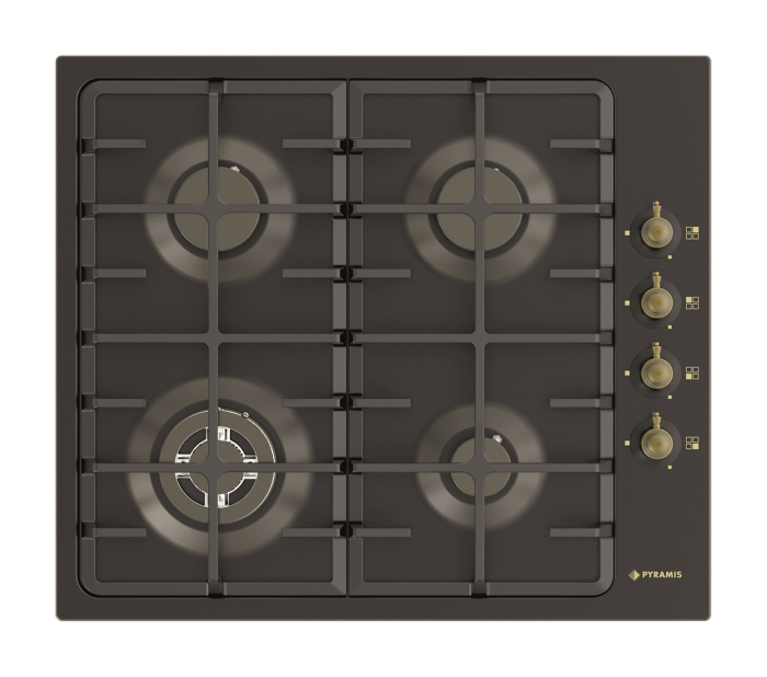 Plită gaz Pyramis 733071, 4 arzătoare cu aprindere electronică automată, grilaje și capace din fontă, design rustic Black, finisaj metal negru [1]