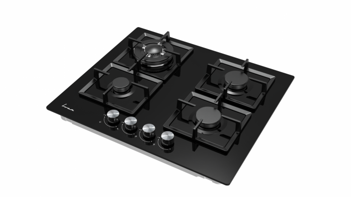 Plita incorporabila Fram FBH-M4IWF-GBK, Gaz, 4 arzatoare, Gratar fonta, Aprindere, Dispozitiv de siguranta, 60 cm, Neagra [2]