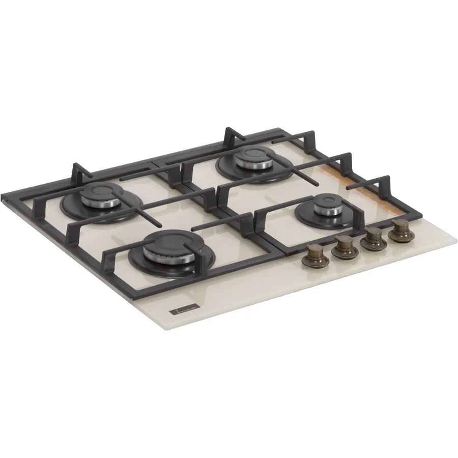 Plita incorporabila Fram FBH-S4IWF-GRBG, Gaz, Aprindere electrica, Gratar fonta, Duze GPL incluse, 60 cm, Sticla bej [3]