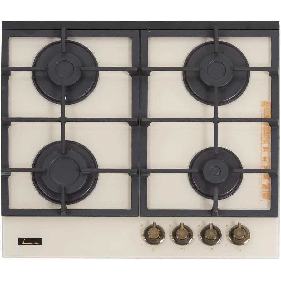 Plita incorporabila Fram FBH-S4IWF-GRBG, Gaz, Aprindere electrica, Gratar fonta, Duze GPL incluse, 60 cm, Sticla bej [1]