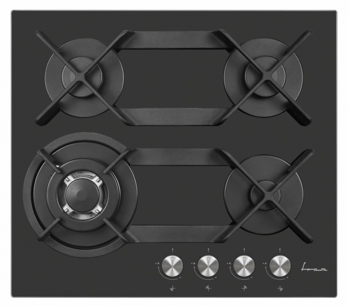 Plita incorporabila Fram FBH-V4IWFDL-GZG, Gaz, 4 arzatoare, Wok, Gratar fonta, Aaprindere electrica, Dispozitiv de siguranta, 60 cm, Sticla gri zara [1]