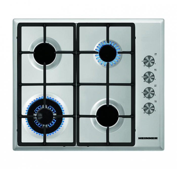 Plita incorporabila Heinner HBH-S584WI-IX, Gaz, Aprindere electrica, Gratar fonta, WOK, Inox [1]