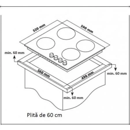Plita incorporabila Heinner HBH-S584WI-IX, Gaz, Aprindere electrica, Gratar fonta, WOK, Inox [2]