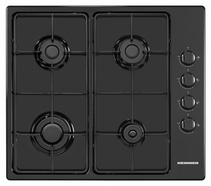 Plita incorporabila Heinner HBH-V4IEBK, Gaz, 4 arzatoare, Aprindere electrica integrata, Control lateral, 58 cm, Negru [2]