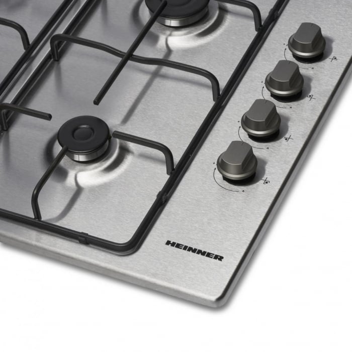 Plita incorporabila Heinner HBH-V4IEIX, Gaz, 4 arzatoare, Aprindere electrica integrata, Control lateral, 58 cm, Inox [4]
