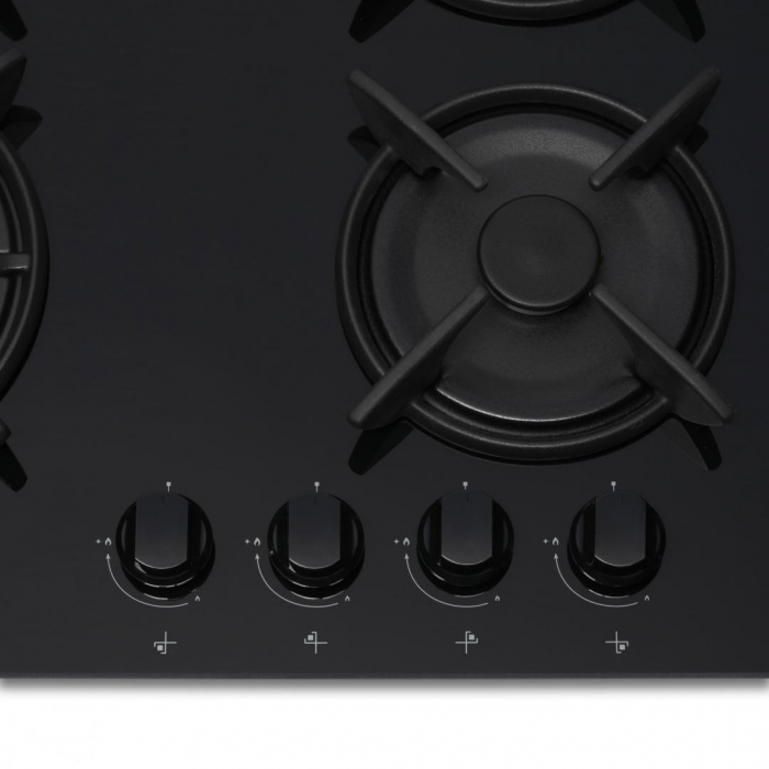 Plita incorporabila Heinner HBH-V4IWFGBK, Gaz, 4 arzatoare, Arzator wok, Aprindere electrica integrata, Gratar fonta, 58 cm, Sticla neagra [5]