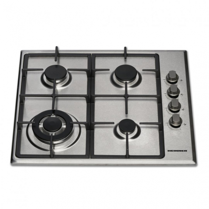 Plita incorporabila Heinner HBH-V4IWFSCIX, Gaz, 4 arzatoare, Arzator wok, Aprindere electrica integrata, Control lateral, Gratar fonta, 58 cm, Inox [2]