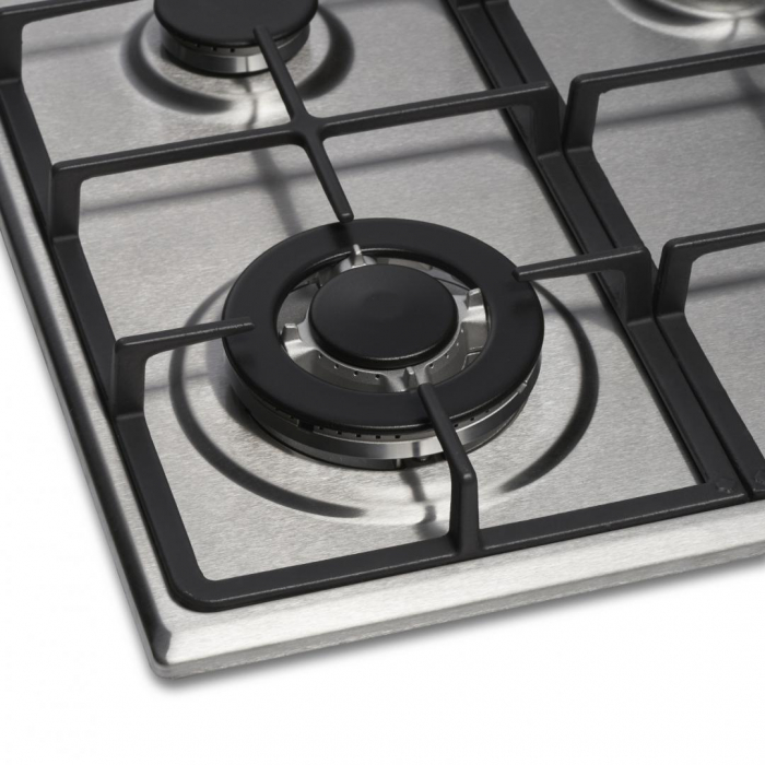 Plita incorporabila Heinner HBH-V4IWFSCIX, Gaz, 4 arzatoare, Arzator wok, Aprindere electrica integrata, Control lateral, Gratar fonta, 58 cm, Inox [3]