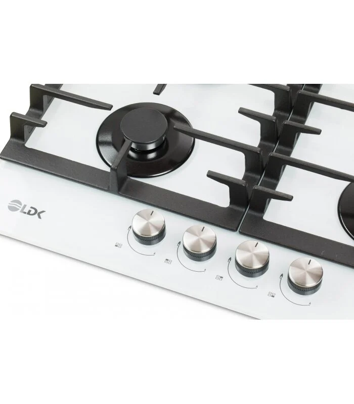 Plita incorporabila LDK Toledo WOK JZ4WHITE60, Gaz, 4 arzatoare, WOK, Aprindere electrica, Gratare fonta, 60 cm, Alb [2]