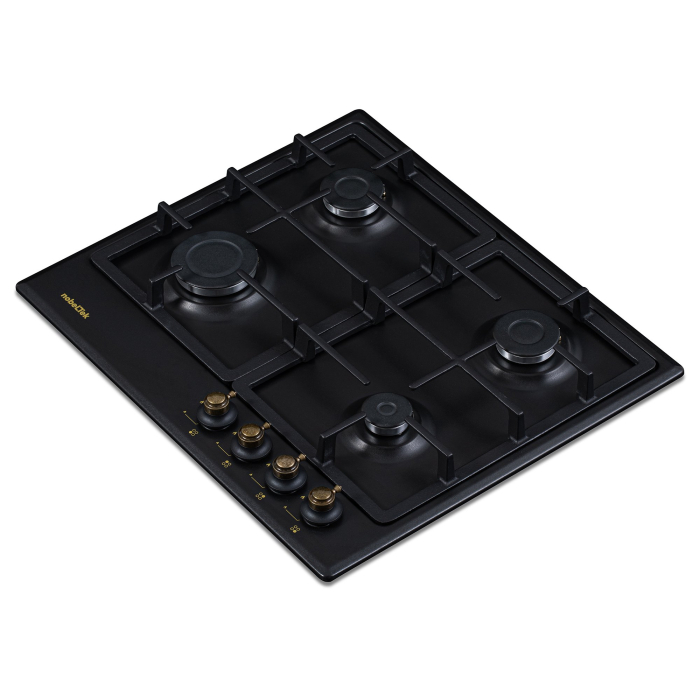 Plita incorporabila NobelTek NHBG-9744RANT, gaz, comenzi frontale, aprindere buton, gratre fonta, design rustic, Antracit [2]