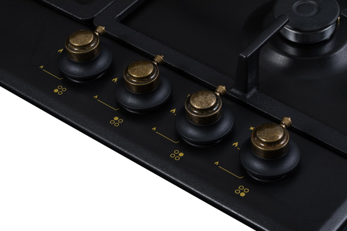 Plita incorporabila NobelTek NHBG-9744RANT, gaz, comenzi frontale, aprindere buton, gratre fonta, design rustic, Antracit [3]
