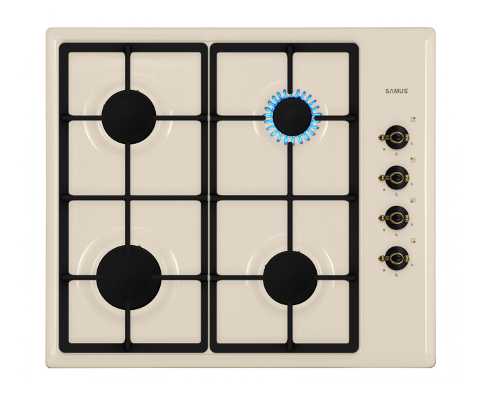 Plita incorporabila Plita încorporabilă pe gaz Samus PS650VS, Rustic Design, 4 arzătoare, aprindere electrică, fontă, bej, butoane vintage [1]