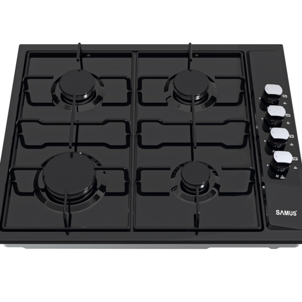 Plita  incorporabila Samus PSG-64SB, 4 arzatoare, aprindere electrica, dispozitiv siguranta arzatoare, gratare metalice, Neagra [2]