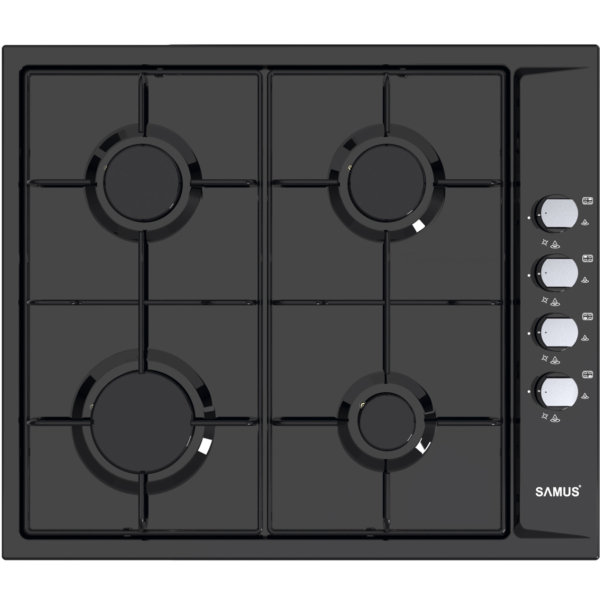 Plita  incorporabila Samus PSG-64SB, 4 arzatoare, aprindere electrica, dispozitiv siguranta arzatoare, gratare metalice, Neagra [1]