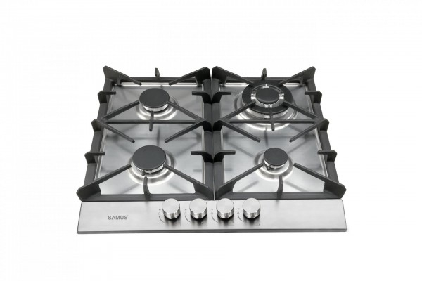 Plita incorporabila Samus PSG-64SX7, 4 arzatoare, 1 arzator Wok, aprindere electrica, sistem siguranta la arzatoare, butoane din inox, gratar fonta, Argintie [2]