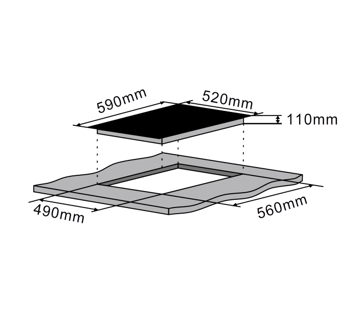 Plită mixtă Pyramis 2+2 Gaz & Inducție, 2 zone de inducție + 2 arzătoare gaz, 9 trepte de putere, Slider Touch Control, sticlă neagră, dimensiune 590x520 mm [3]