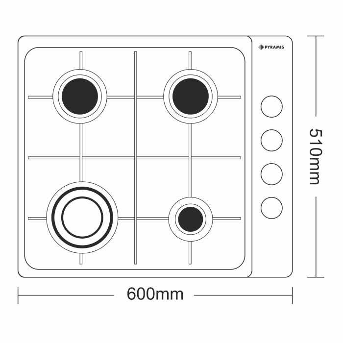 Plită pe gaz Pyramis 4102 Inox, 4 arzătoare, grătare emailate, butoane laterale, finisaj premium inox, dimensiuni 60x51 cm [3]