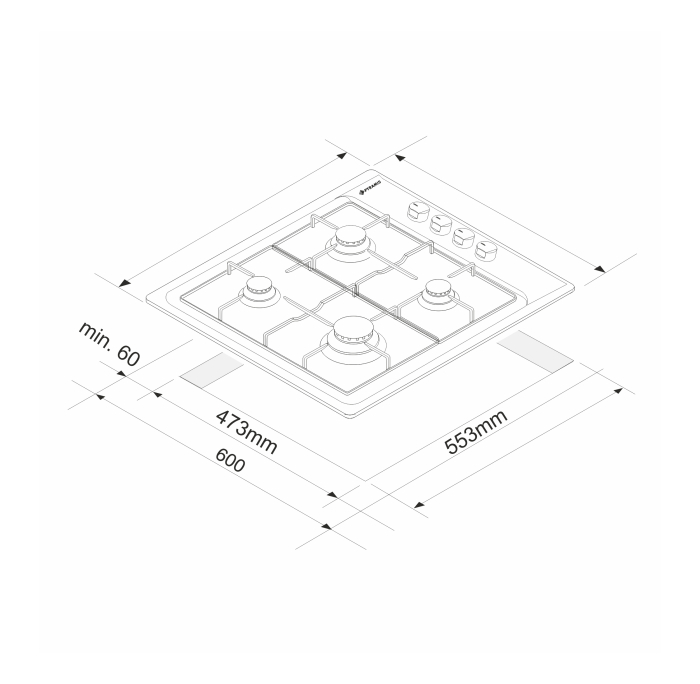 Plită pe gaz Pyramis 60PG 630, 4 arzătoare + 1 wok, grătare fontă, butoane laterale, finisaj inox, dimensiuni 59x50 cm [2]