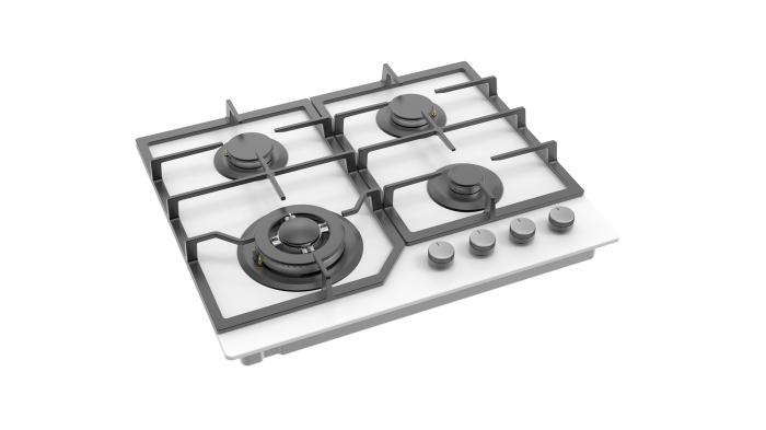 Plită pe gaz Pyramis 60PG 6612 White Glass, 4 arzătoare + wok, grătare fontă, butoane frontale, finisaj sticlă albă, dimensiune 60 cm [4]