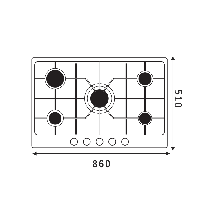 Plită pe gaz Pyramis 90PG 630, 5 arzătoare + 1 wok, grătare fontă, butoane frontale, finisaj inox, dimensiuni 86x51 cm [3]