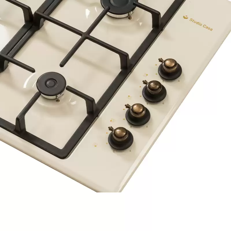Plita Rustica Gaz, Incorporabila, 4 Arzatoare gaz, Studio Casa Dolce Vita PDV60, Gratare fonta, Aprindere electrica, Valve de siguranta, Dimensiuni (cm): 63 x 61 x 17, Crem [2]