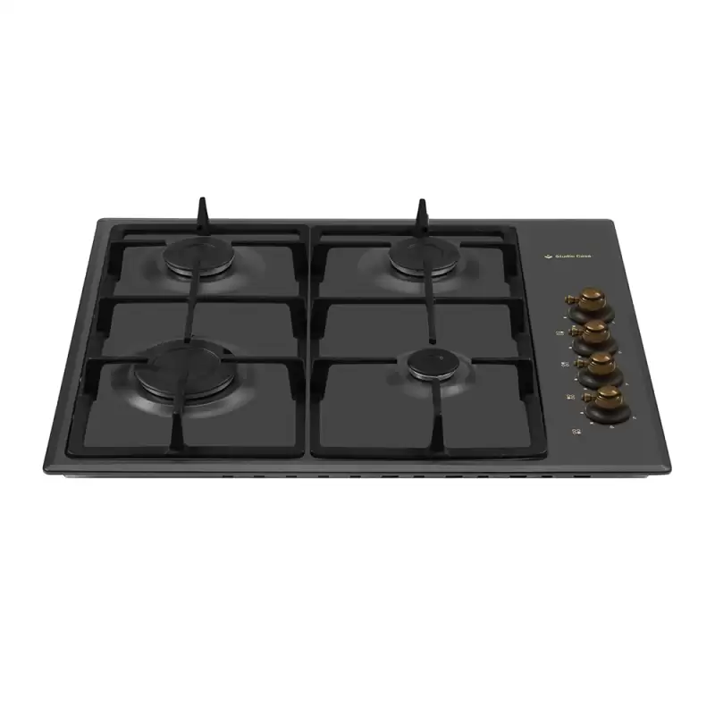 Plita Rustica Gaz, Incorporabila, 4 Arzatoare gaz, Studio Casa Dolce Vita PDV60 Nero, Gratare fonta, Aprindere electrica, Valve de siguranta, Dimensiuni (cm): 63 x 61 x 17, Negru [2]