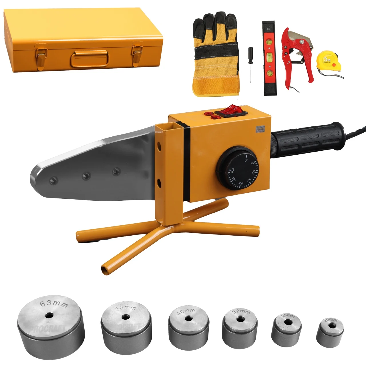 Plita sudură țevi PPR ROTOR RPW1500, 1500W, 0-300 °C, accesorii incluse (bacuri, mănuși, foarfecă, ruletă [1]