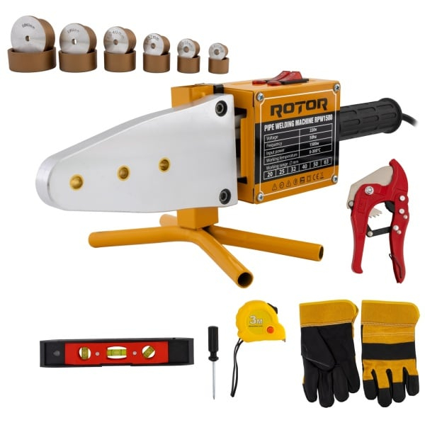 Plita sudură țevi PPR ROTOR RPW1500, 1500W, 0-300 °C, accesorii incluse (bacuri, mănuși, foarfecă, ruletă [3]