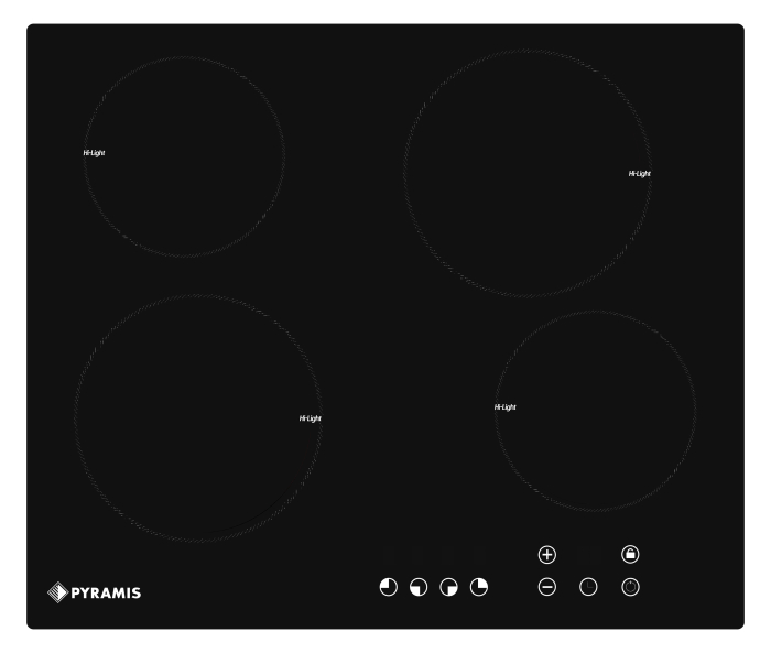 Plită vitroceramică Pyramis 58HL710, 4 zone de gătit, 9 trepte de putere, Touch Control, Timer, finisaj elegant negru [1]