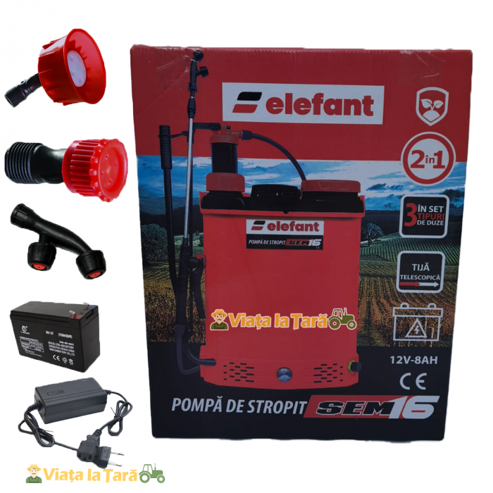 Pompa de stropit electrica si manuala 2 in 1, 16 litri, 6 bari, regulator presiune elefant cu baterie acumulator si manuala [9]