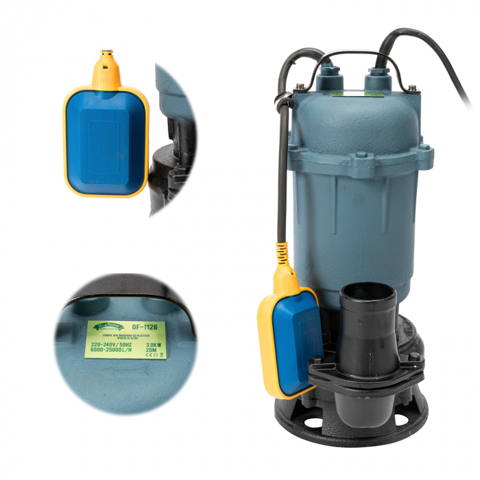 Pompa submersibila apa murdara cu plutitor, WQD10 debit maxim 25000 L/H, 3 kw, refulare 20 m + furtun pompieri 2 tol, 20m, cu cuple metalice [6]
