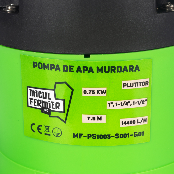 Pompa apa murdara cu tocator si plutitor, 750W, 14400l/h, 7.5m + Furtun apa transparent cu insertie 1" Ø32 - 50 m, Micul Fermier GF-0845 [7]