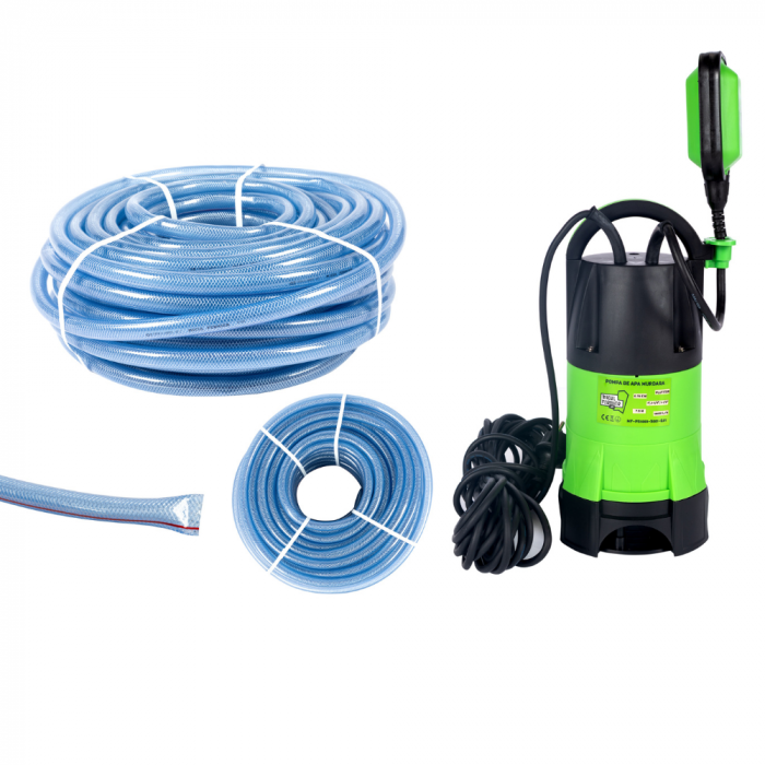 Pompa apa murdara cu tocator si plutitor, 750W, 14400l/h, 7.5m + Furtun apa transparent cu insertie 1" Ø32 - 50 m, Micul Fermier GF-0845 [1]