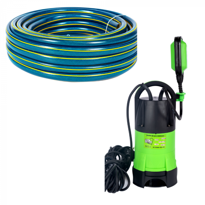 Pompa apa murdara cu tocator si plutitor, 750W, 14400l/h, 7.5m + Furtun insertie 1'' pentru apa 30 M Micul Fermier [1]