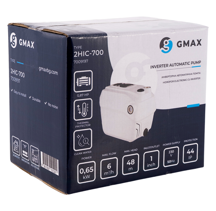 Pompă automată cu invertor Gmax 2HIC-700, 0.87 HP, debit 6 m³/h, Hmax 48 m, presiune constantă, 1 tol [11]