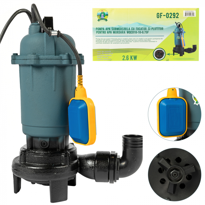 Pompa cu tocator pentru apa murdara, 2600W, 12000 L/H, 2 toli, 12m3/ora, Euroaqua pentru FOSA, GF-0292 [15]