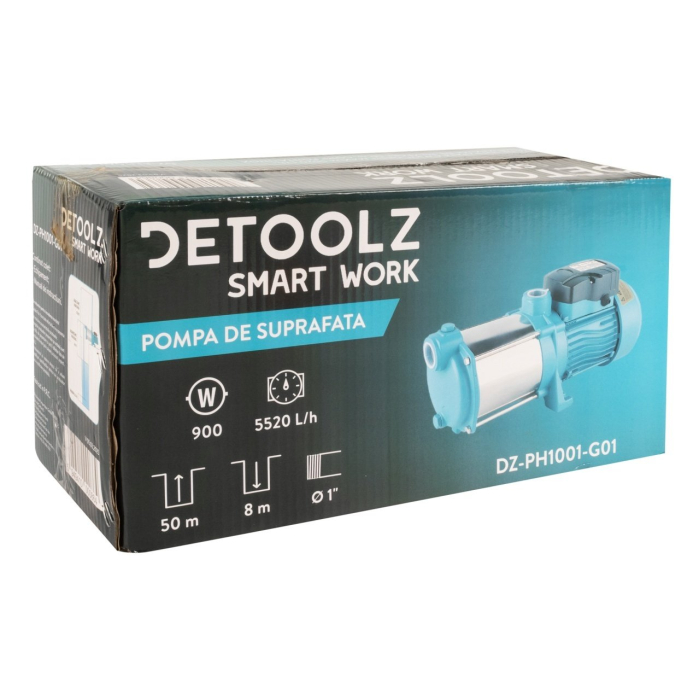 Pompa de suprafata Detoolz 0.9 kW, debit maxim 5520l/h, inaltime maxima de pompare 50m, corp pompa fonta [9]