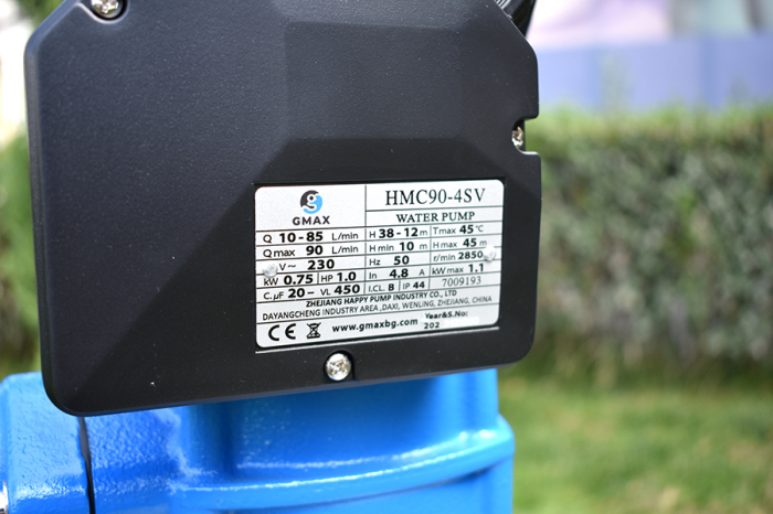 Pompa multietajata autoamorsanta verticala Gmax HMC90-4SV, 1 HP, debit 5,4 m³/h, aspiratie de la 8 m, Hmax 45 m, presiune 4,5 bar, 1 tol [2]