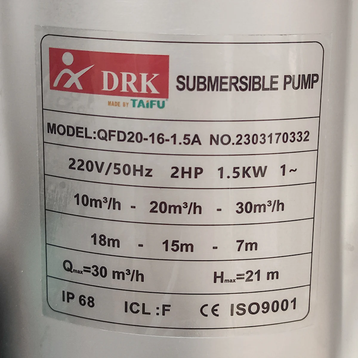 Pompa submersibila apa curata , Taifu-Professional , QFD20-16-1.5A , 2 " , Abosrbtie maxim 18 Mt [3]