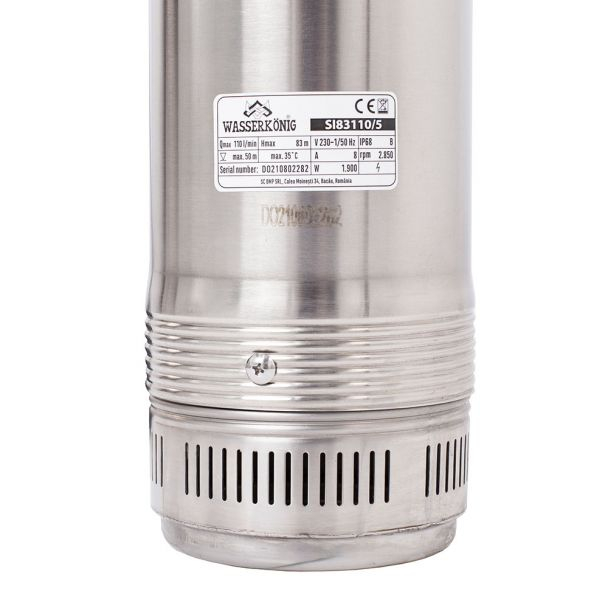 Pompa submersibila centrifugala multietajata Wasserkonig SI83110/5, diametru 5", putere 1900 W, debit 6600 l/h, inaltime refulare 83 m [4]
