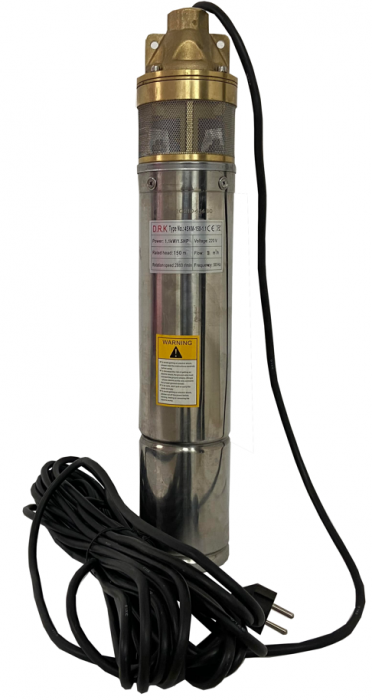 Pachet - Pompa Submersibila cu Turbina DRK, Model 4SKM-100, 0.75 KW, adancime la 50 m, debit 2600 L/H + Supapa + Niplu + Racord 1 tol [6]