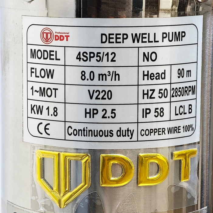 pompa submersibilă DDT 4SP5/12 1.8kW 8m3h refulare 90m bobinaj cupru 100 rezistentă la nisip [4]
