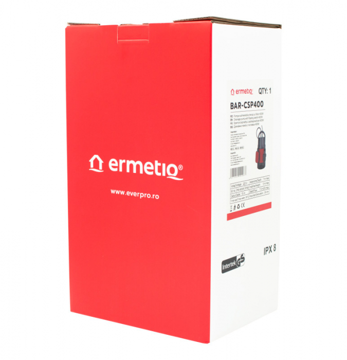 Pompa submersibilă de drenaj cu flotor EVERPRO BAR‑CSP400, 400 W, 7.3 m³/h, 5 m – 7 m, corp inox, flotor automat [3]