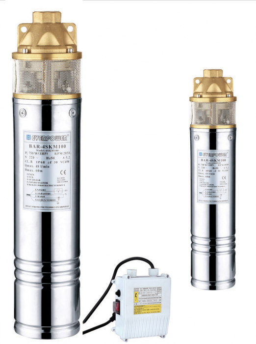 Pompa submersibilă de adâncime BAR 4SKM150, motor 1.1 kW (1.5 HP), 230V, înălțime maximă de pompare 88 metri, corp inox, pentru apă curată, ideală pentru puțuri adânci și sisteme hidrofor [1]
