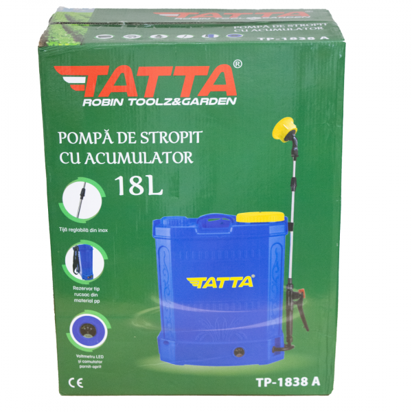Pompă de stropit cu acumulator 12V/8Ah, 5.5 bari, 18 L TATA cu rezervor tip rucsac din material PVC [7]