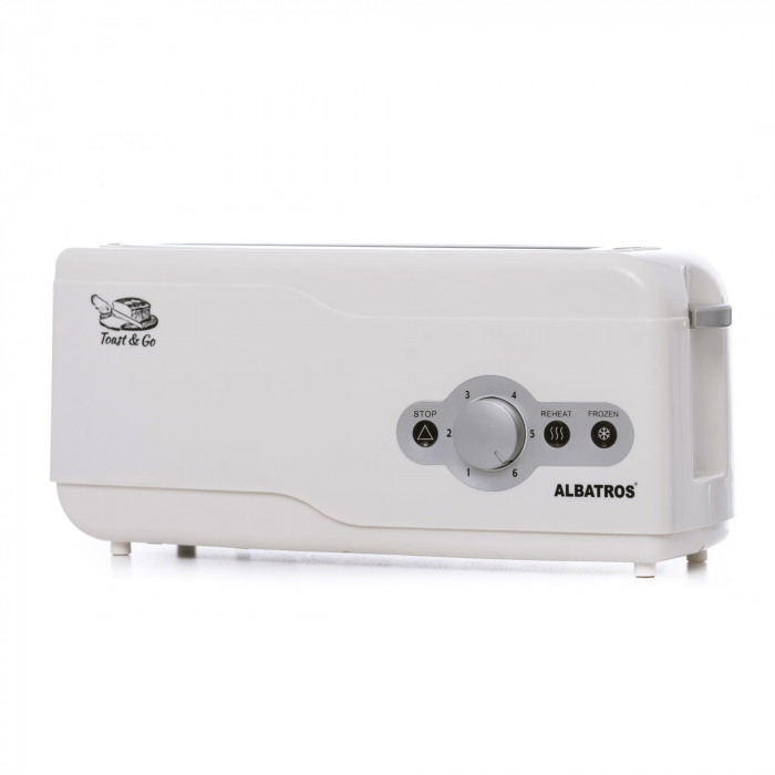 Prăjitor de Pâine Albatros Express – 750W, 2 Felii, 6 Trepte de Prăjire, Termostat Reglabil, Funcții Decongelare & Reîncălzire, Ridicare Automată, Oprire Manuală, Design Modern și Ergonomic [1]