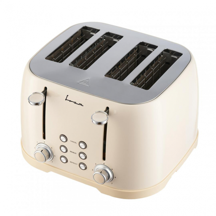 Prajitor de paine FRAM FTP-800CR, 1600W, 4 felii, 6 nivele de rumenire, tavita detasabila pentru firimituri, Crem [5]