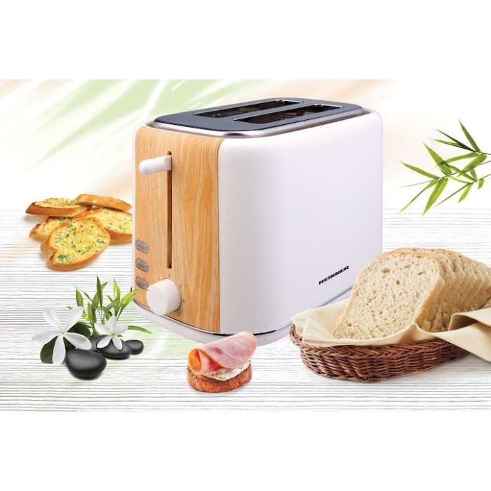 Prajitor de paine Heinner HTP-WH800BB, 800 W, 2 felii, dezghetare, 7 niveluri de rumenire, Alb [3]