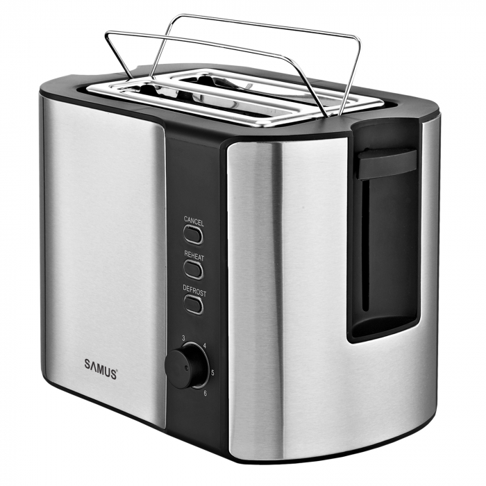 Prajitor de paine Samus Fancy, 2 felii, 6 trepte de rumenire, functie decongelare, functie reincalzire, incalzire chifle, tava pentru firimituri, Inox [2]