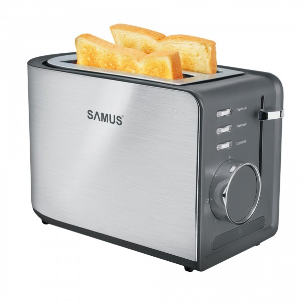 Prajitor de paine Samus Toasty, 2 felii, 7 trepte de rumenire, functie decongelare, functie reincalzire, mecanism automat de ridicare a feliilor, tavita pentru firimituri, Inox [1]